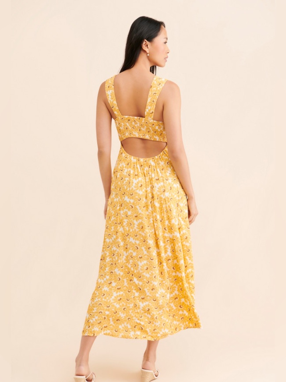 Free People Rosalee Midi Dress Yellow Floral Open Back Small NWOT Boho Vacation - Picture 6 of 16